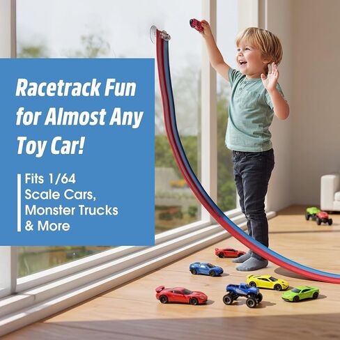 Flexible Race Track for Kids - 15 Ft Starter Set Flex Car Toy Slot Tracks with Suction Cup - Roll Up Racetrack Compatible with Hot Wheels 1/64th Cars - Portable DIY Racing Ramps for Ages 3 up in Saudi Arabia