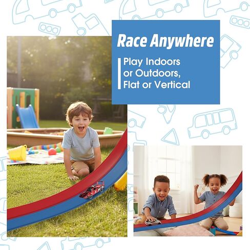Flexible Race Track for Kids - 15 Ft Starter Set Flex Car Toy Slot Tracks with Suction Cup - Roll Up Racetrack Compatible with Hot Wheels 1/64th Cars - Portable DIY Racing Ramps for Ages 3 up in Saudi Arabia