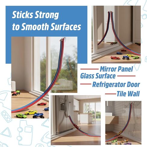 Flexible Race Track for Kids - 15 Ft Starter Set Flex Car Toy Slot Tracks with Suction Cup - Roll Up Racetrack Compatible with Hot Wheels 1/64th Cars - Portable DIY Racing Ramps for Ages 3 up in Saudi Arabia