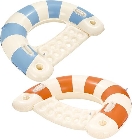 2 Pack Pool Chairs with Cup Holders-Inflatable Pool Floats for Adult,Blow up Floats Chair,Striped Pool Float Chairs for Relaxing Summer Water Fun Swimming Party Supplies in Saudi Arabia