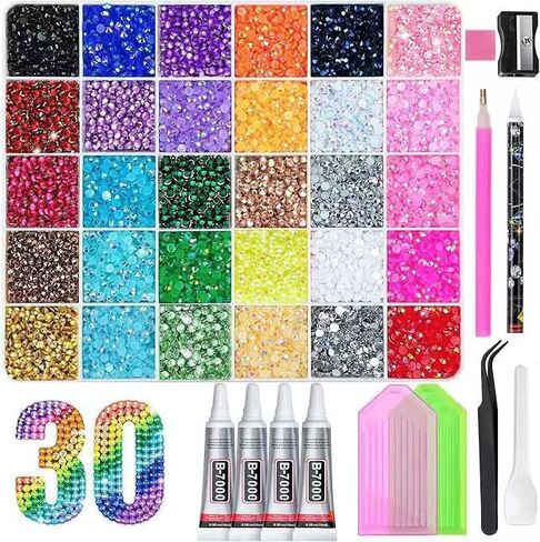 rythsans Bedazzling Kit with 42000pcs Rhinestones 30 Colors 3mm All in One Bedazzling Gems with 4 Pcs Jewelry Glue & Tools for DIY Crafting in Kuwait