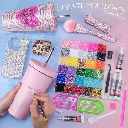 rythsans Bedazzling Kit with 42000pcs Rhinestones 30 Colors 3mm All in One Bedazzling Gems with 4 Pcs Jewelry Glue & Tools for DIY Crafting in Kuwait