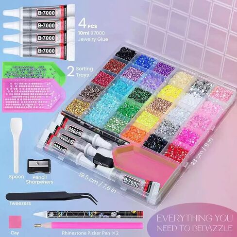 rythsans Bedazzling Kit with 42000pcs Rhinestones 30 Colors 3mm All in One Bedazzling Gems with 4 Pcs Jewelry Glue & Tools for DIY Crafting in Kuwait