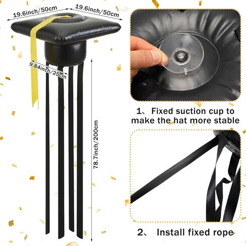 2026 Graduation Cap Car Decoration Kit - Large Inflatable Graduation Cap, Car Garlands, Balloons, 'GRAD' Banner, Streamers & Adhesive Dots for High School, College Party, Parade in Saudi Arabia