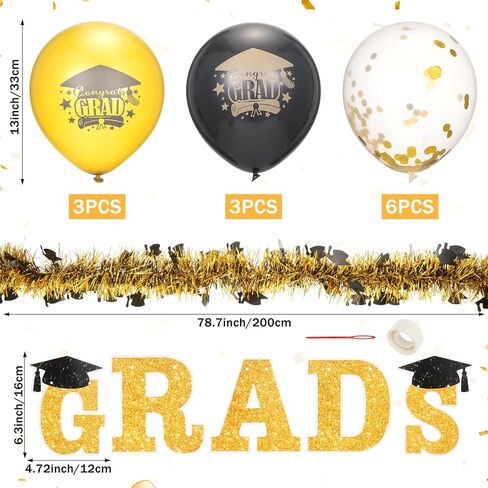 2026 Graduation Cap Car Decoration Kit - Large Inflatable Graduation Cap, Car Garlands, Balloons, 'GRAD' Banner, Streamers & Adhesive Dots for High School, College Party, Parade in Saudi Arabia