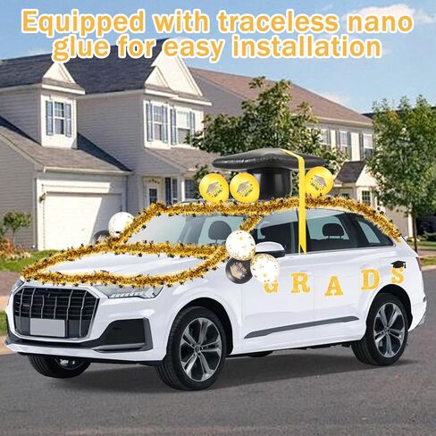2026 Graduation Cap Car Decoration Kit - Large Inflatable Graduation Cap, Car Garlands, Balloons, 'GRAD' Banner, Streamers & Adhesive Dots for High School, College Party, Parade in Saudi Arabia