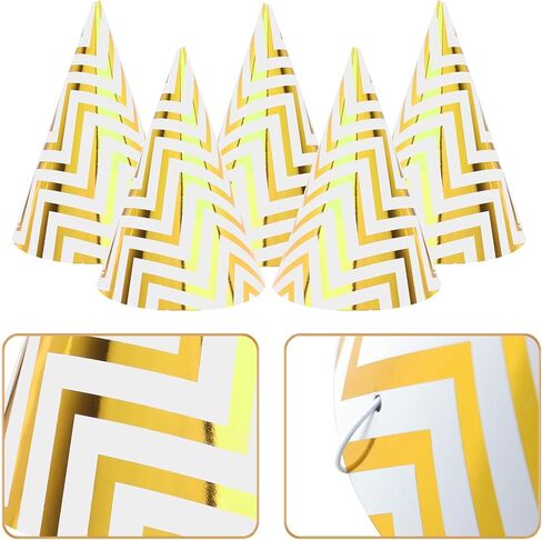 Boieo 10 Pack Gold Party Hats for Adults and Kids, Birthday Party Hats Bulk with Adjustable Elastic String, DIY Paper Cones 7.9 Inch, Metallic Foil Wave Pattern for Men Women Pets New Years Eve Props in Saudi Arabia