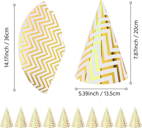 Boieo 10 Pack Gold Party Hats for Adults and Kids, Birthday Party Hats Bulk with Adjustable Elastic String, DIY Paper Cones 7.9 Inch, Metallic Foil Wave Pattern for Men Women Pets New Years Eve Props in Saudi Arabia