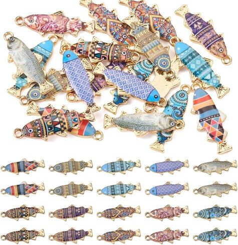 20Pcs Alloy Enamel Pendants Golden Fish Enamel Ocean Animal Dangle Charms Mixed Color for DIY Crafts Earrings Necklace Jewelry Making 27x10.5x2.5mm in Kuwait