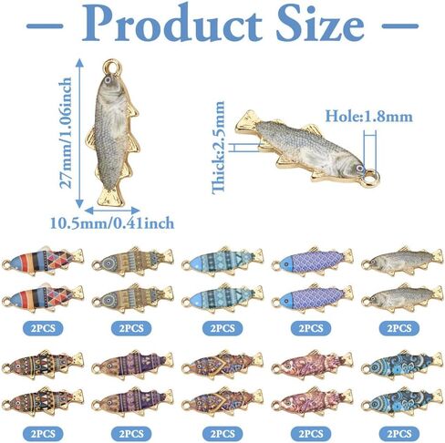 20Pcs Alloy Enamel Pendants Golden Fish Enamel Ocean Animal Dangle Charms Mixed Color for DIY Crafts Earrings Necklace Jewelry Making 27x10.5x2.5mm in Kuwait