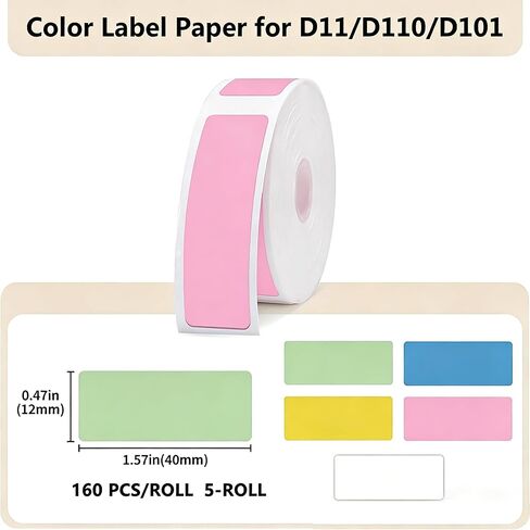 Thermal Labels Maker Tapes for D11/D110/D101 Printer,0.47" X 1.57" (12 X 40mm),160 Labels/Roll,5 Rolls(800 Pieces),Multi-Purpose Adhesive Labels for Home Office Small Business Address School in Saudi Arabia
