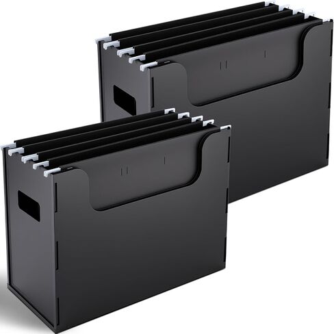 2 Pcs Portable Desktop File, Side Handles, Filing Organizer, Hanging File Folders, Letter Size for Schools Office Home (Black) in Kuwait