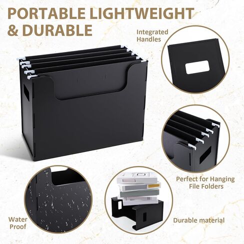 2 Pcs Portable Desktop File, Side Handles, Filing Organizer, Hanging File Folders, Letter Size for Schools Office Home (Black) in Kuwait