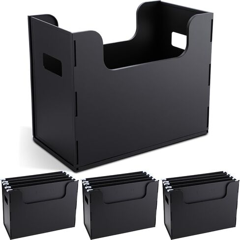 2 Pcs Portable Desktop File, Side Handles, Filing Organizer, Hanging File Folders, Letter Size for Schools Office Home (Black) in Kuwait