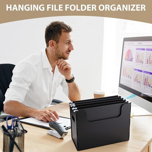 2 Pcs Portable Desktop File, Side Handles, Filing Organizer, Hanging File Folders, Letter Size for Schools Office Home (Black) in Kuwait