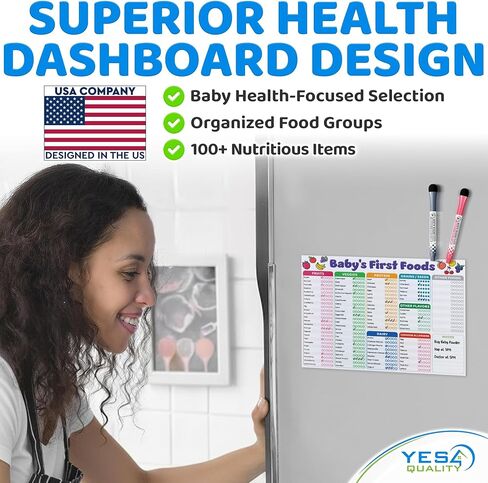 Baby First Food Tracker - 12x8" - Magnetic Chart White Board Foods Checklist for Fridge - Solid Food Tracking Essential - Refrigerator Dry Erase Sheet with Markers - Allergies Log - by Yes4Quality in Saudi Arabia