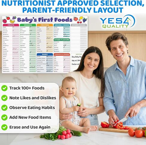 Baby First Food Tracker - 12x8" - Magnetic Chart White Board Foods Checklist for Fridge - Solid Food Tracking Essential - Refrigerator Dry Erase Sheet with Markers - Allergies Log - by Yes4Quality in Saudi Arabia