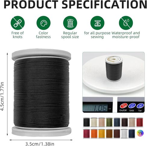 خيط نايلون مربوط بخيط خياطة عالي التحمل مقاس #40 خيوط Tex75 لخياطة الجلود والقماش والأحذية وخيوط المفروشات الخارجية عبوة من قطعتين (300 ياردة لكل واحدة) (أسود + بني شوكولاتة) in Kuwait