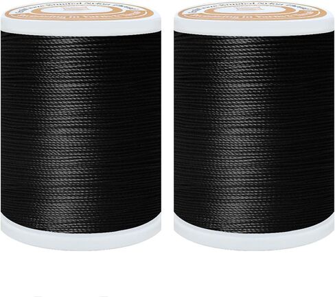 خيط نايلون مربوط بخيط خياطة عالي التحمل مقاس #40 خيوط Tex75 لخياطة الجلود والقماش والأحذية وخيوط المفروشات الخارجية عبوة من قطعتين (300 ياردة لكل واحدة) (أسود + بني شوكولاتة) in Kuwait