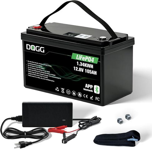 12 Volt Lithium Battery 12V 105Ah LiFePO₄ Battery with 15A Charger Bluetooth Built-in 100A Smart BMS Low-Temp Protection Grade A Lithium Cells for RV Trolling Motor Marine Backup Power Supply in Kuwait