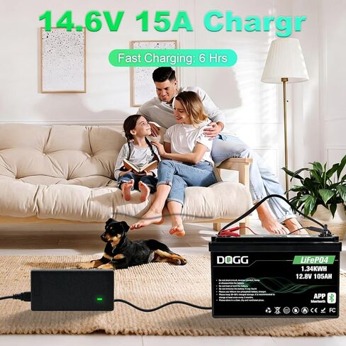 12 Volt Lithium Battery 12V 105Ah LiFePO₄ Battery with 15A Charger Bluetooth Built-in 100A Smart BMS Low-Temp Protection Grade A Lithium Cells for RV Trolling Motor Marine Backup Power Supply in Kuwait