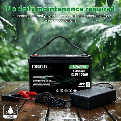 12 Volt Lithium Battery 12V 105Ah LiFePO₄ Battery with 15A Charger Bluetooth Built-in 100A Smart BMS Low-Temp Protection Grade A Lithium Cells for RV Trolling Motor Marine Backup Power Supply in Kuwait