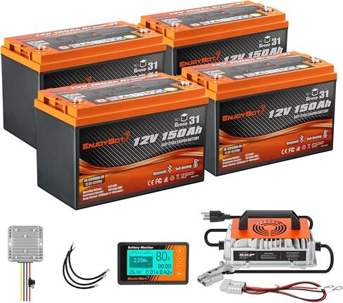 Enjoybot 12V 150Ah LiFePO4 Lithium Battery Self-Heating, Group 31 Lithium Battery, Built-in 150A BMS and Bluetooth, 1920W Load Power with 6000+ cycles Perfect for Golf Cart RV Trolling Motor Solar in Saudi Arabia