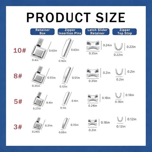 144Pcs Zipper Fix Replacement Kit, 4 Standard Sizes (#3#5#8#10) with Zipper Sliders, Insertion Pins, 3‑Color Stops and Organizer Box for Clothing, Bags and Outdoor Gear in Saudi Arabia