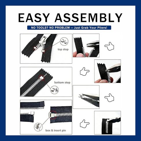 144Pcs Zipper Fix Replacement Kit, 4 Standard Sizes (#3#5#8#10) with Zipper Sliders, Insertion Pins, 3‑Color Stops and Organizer Box for Clothing, Bags and Outdoor Gear in Saudi Arabia