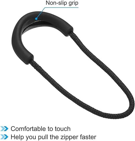 20pcs Colorful Zipper Pulls Replacement, Nylon Cord Zipper Tab for Jackets, Handbags, Luggage, Boots, Multiple Colors Available (Black) in Saudi Arabia