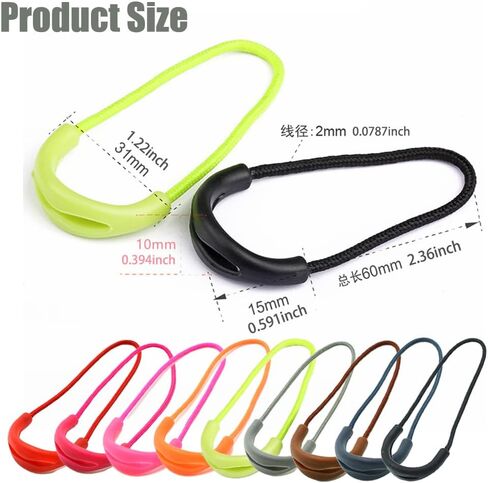 20pcs Colorful Zipper Pulls Replacement, Nylon Cord Zipper Tab for Jackets, Handbags, Luggage, Boots, Multiple Colors Available (Black) in Saudi Arabia