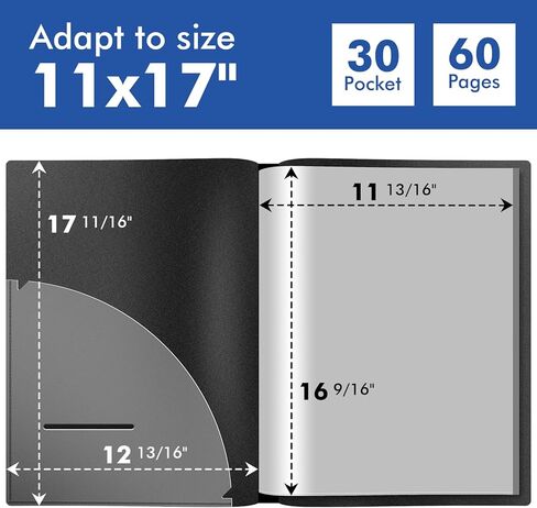GOTIDEAL Art Portfolios 11"x17",Large Portfolio Folder,30 Pockets Display 60 Pages Kids Art Painting Portfolio Binder with Clear Plastic Sleeves,Presentation Book Book for Artists Artwork Drawing in Saudi Arabia