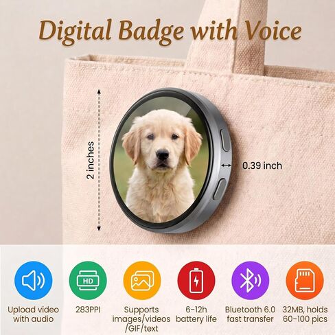 Digital Badge Anime Pins, Customizable Digital Pin Displays Audio Video & GIFs, Wearable Electronic Badge for World Cup, Anime Con, Concert, Party, Bussiness, Ebadge for Ita Bag, Backpack in Kuwait