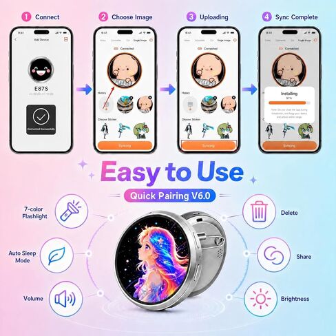 Digital Badge Anime Pins, Customizable Digital Pin Displays Audio Video & GIFs, Wearable Electronic Badge for World Cup, Anime Con, Concert, Party, Bussiness, Ebadge for Ita Bag, Backpack in Kuwait