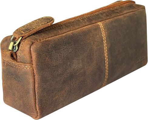 RUSTIC TOWN Leather Pencil Case for Men & Women – Full Grain Leather Pen Pouch with Zipper, Handcrafted Pencil Pouch Organizer for Office, School & Travel in Kuwait