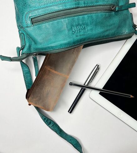 RUSTIC TOWN Leather Pencil Case for Men & Women – Full Grain Leather Pen Pouch with Zipper, Handcrafted Pencil Pouch Organizer for Office, School & Travel in Kuwait