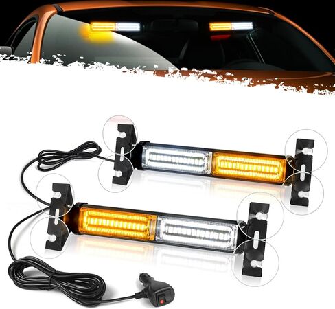 DIBMS 40 LED Stroboscopic Indicator Light Bar, Front Rear Windshield Visor Lights, Dash Safety Warning for Construction Tow Plow Trucks Car Accessories Emergency Rooftop Strobe LightBar (Amber/White) in Saudi Arabia