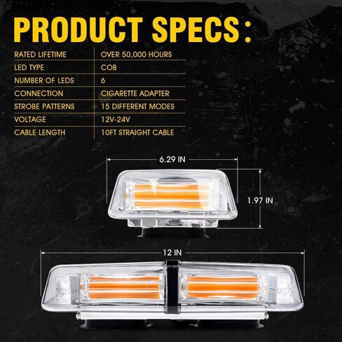 Xprite العنبر COB LED أضواء منارة على السطح 12 "شريط ضوء ستروب صغير مع حامل مغناطيسي وامض تحذير ضوء تحذير لمركبات الطوارئ والشاحنات محراث الثلج البريدي in Kuwait