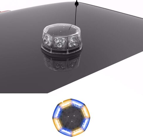 SpeedTech Lights Octo 24 LED 72W ضوء ستروب منارة دوارة - ضوء تحذير مغناطيسي مثبت على السقف لسيارات الشرطة وشاحنات السحب والبناء والمحاريث ومركبات الطوارئ (العنبر/التناوب الشفاف) in Kuwait