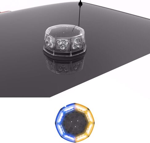 SpeedTech Lights Octo 24 LED 72W ضوء ستروب منارة دوارة - ضوء تحذير مغناطيسي مثبت على السقف لسيارات الشرطة وشاحنات السحب والبناء والمحاريث ومركبات الطوارئ (العنبر/التناوب الشفاف) in Kuwait