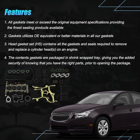 AUCERAMIC HS26540PT-1 Engine Cylinder Head Gasket Set with Bolts Fit 2011-2021 for Chevrolet Chevy Cruze Limited Sonic Trax Buick Encore 1.4L,HS31411 HSCV001 HS26540PT1 Full Head Gasket Kit HS54898 in Kuwait