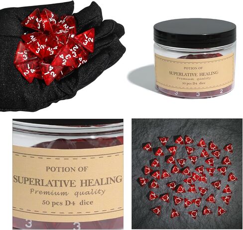 50Pcs Transparent Red D4 Dice Set for Board Table RPG Gaming, Roleplaying Red Gem D4 Polyhedral Dice Set Compatible with Dungeons and Dragons D&D RPG MTG Dice Table Games in Saudi Arabia