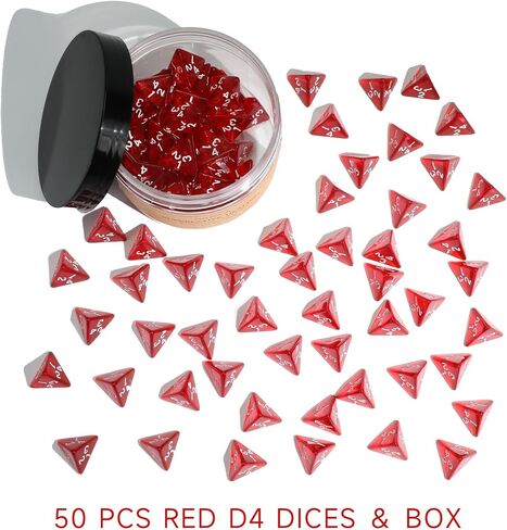 50Pcs Transparent Red D4 Dice Set for Board Table RPG Gaming, Roleplaying Red Gem D4 Polyhedral Dice Set Compatible with Dungeons and Dragons D&D RPG MTG Dice Table Games in Saudi Arabia
