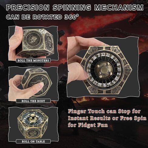 DND Hexagonal Spinner Dice Fidget, 7 in 1 Unique Metal D&D Dice Set with 3D Relief Design, Dungeons and Dragons Edged Polyhedral Dice for RPG and Tabletop Games (Bronze) in Saudi Arabia