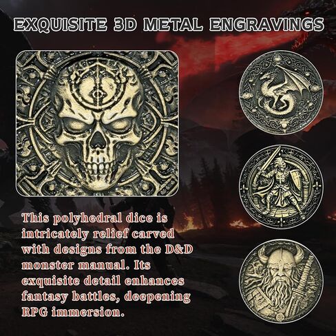 DND Hexagonal Spinner Dice Fidget, 7 in 1 Unique Metal D&D Dice Set with 3D Relief Design, Dungeons and Dragons Edged Polyhedral Dice for RPG and Tabletop Games (Bronze) in Saudi Arabia