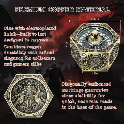DND Hexagonal Spinner Dice Fidget, 7 in 1 Unique Metal D&D Dice Set with 3D Relief Design, Dungeons and Dragons Edged Polyhedral Dice for RPG and Tabletop Games (Bronze) in Saudi Arabia