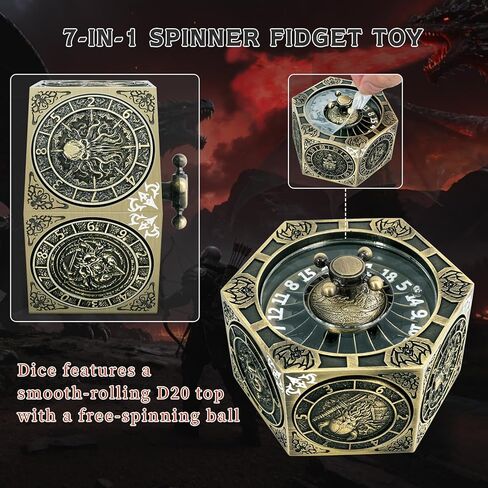 DND Hexagonal Spinner Dice Fidget, 7 in 1 Unique Metal D&D Dice Set with 3D Relief Design, Dungeons and Dragons Edged Polyhedral Dice for RPG and Tabletop Games (Bronze) in Saudi Arabia
