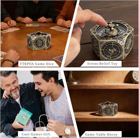 DND Hexagonal Spinner Dice Fidget, 7 in 1 Unique Metal D&D Dice Set with 3D Relief Design, Dungeons and Dragons Edged Polyhedral Dice for RPG and Tabletop Games (Bronze) in Saudi Arabia