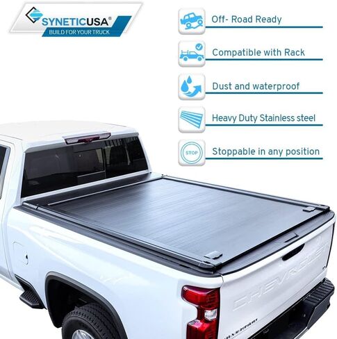 Syneticusa MR Retractable Truck Bed Cover for Sierra/Silverado 1500/2500/3500 2007–2026 | 8'2" Bed | Aluminum Hard Retractable Tonneau Cover | Easy Installation | Waterproof, Low-Profile in Kuwait