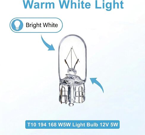 194 Bulb,168Bulb,T10 Light Bulb W5W 1/4 Wedge Base 12V 5W Side Marker Light Bulb Compatible for T10 194 2825 License Plate 168 W5W Car Lights. (10, White) in Saudi Arabia
